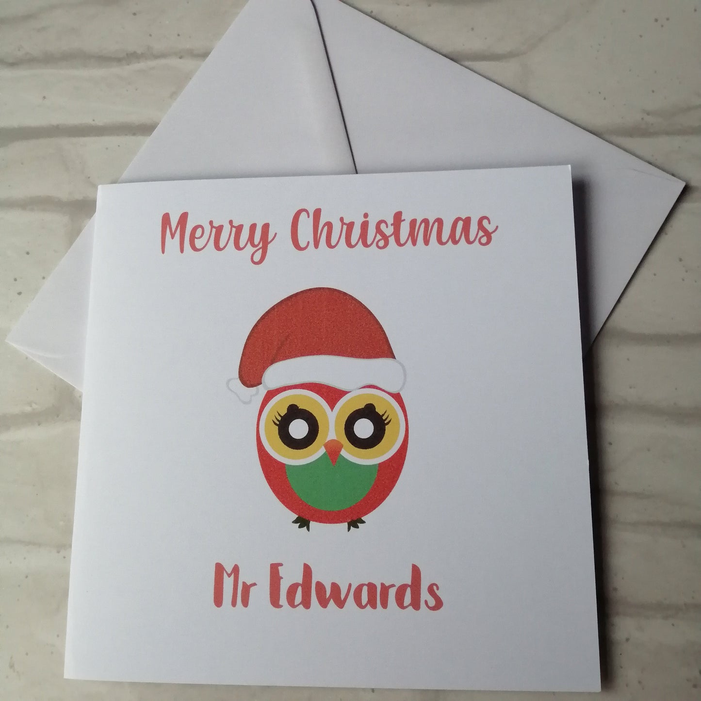 Red Owl Teacher Christmas Card