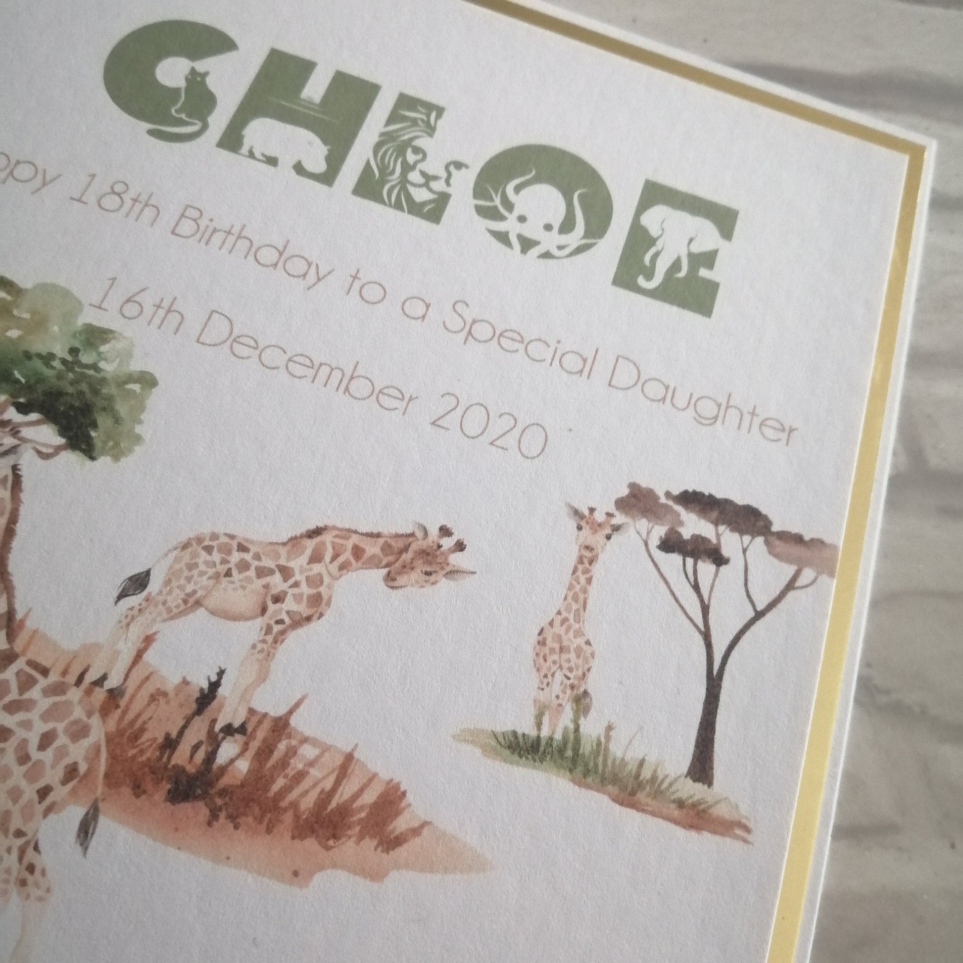 Giraffe 18th Birthday Card - Bluesky's creation