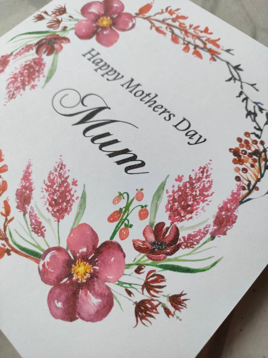 Mother's Day Personalised Card wildflower wreath - Bluesky's creation