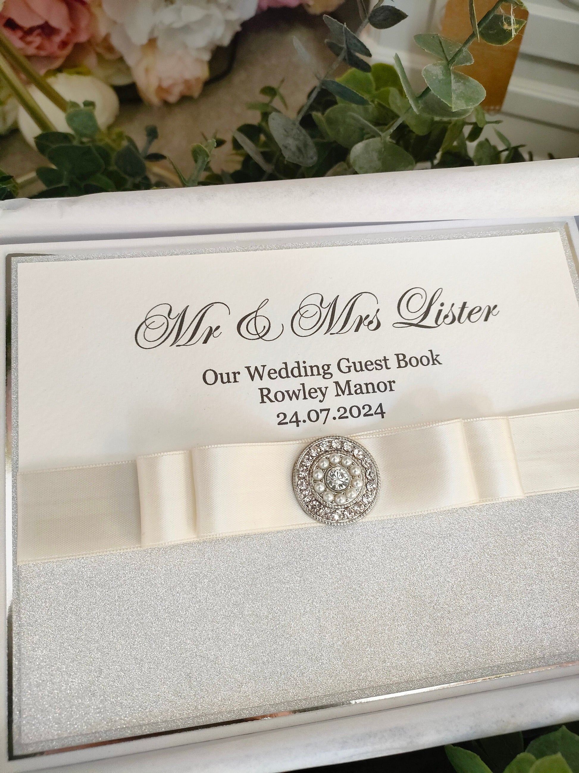Luxury Silver Glitter & Pearls Guest Book - Bluesky's creation