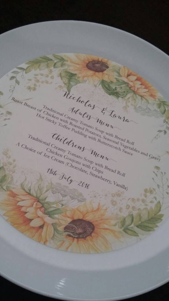 Sunflowers MEnu