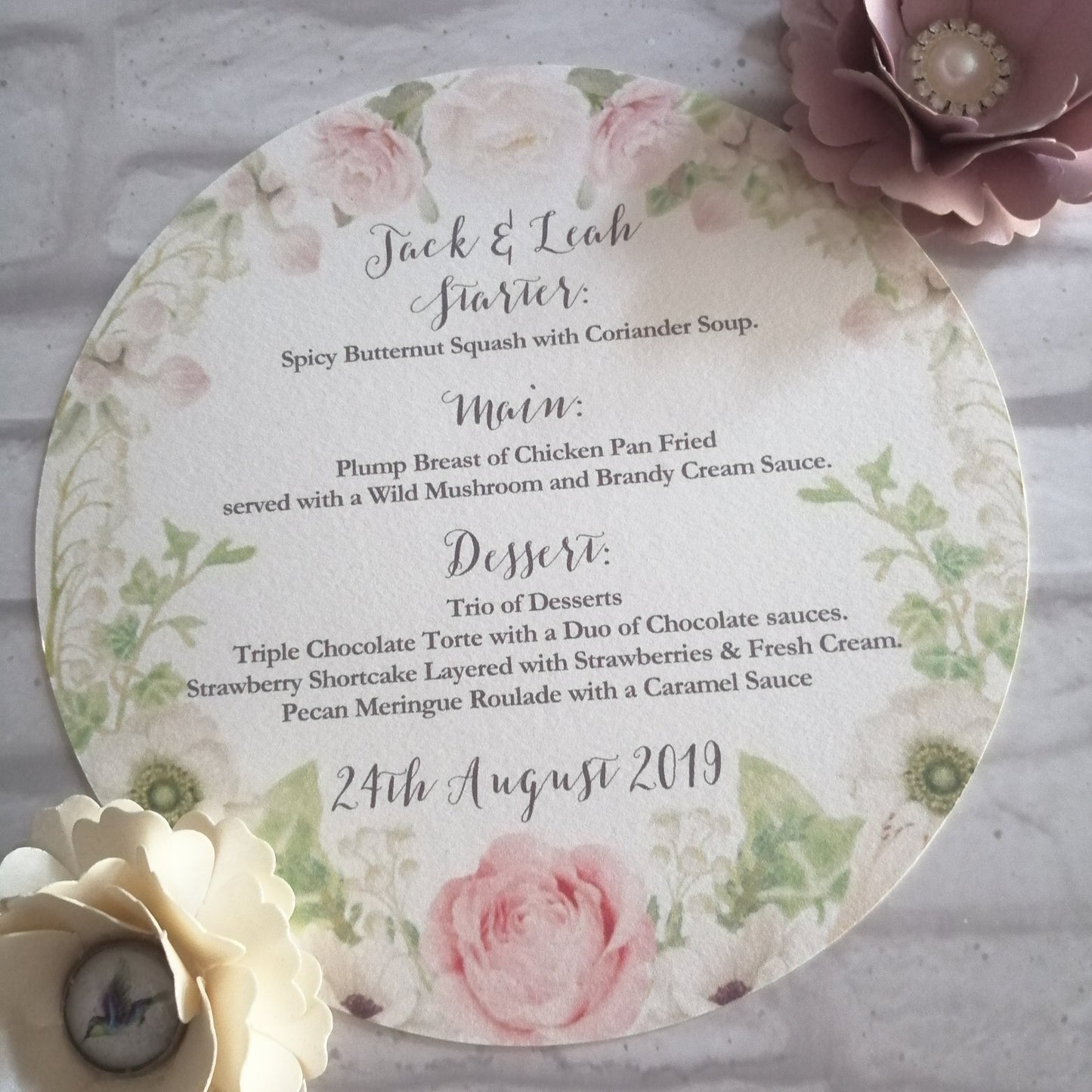 Ivory & Pink Floral menu - Bluesky's creation