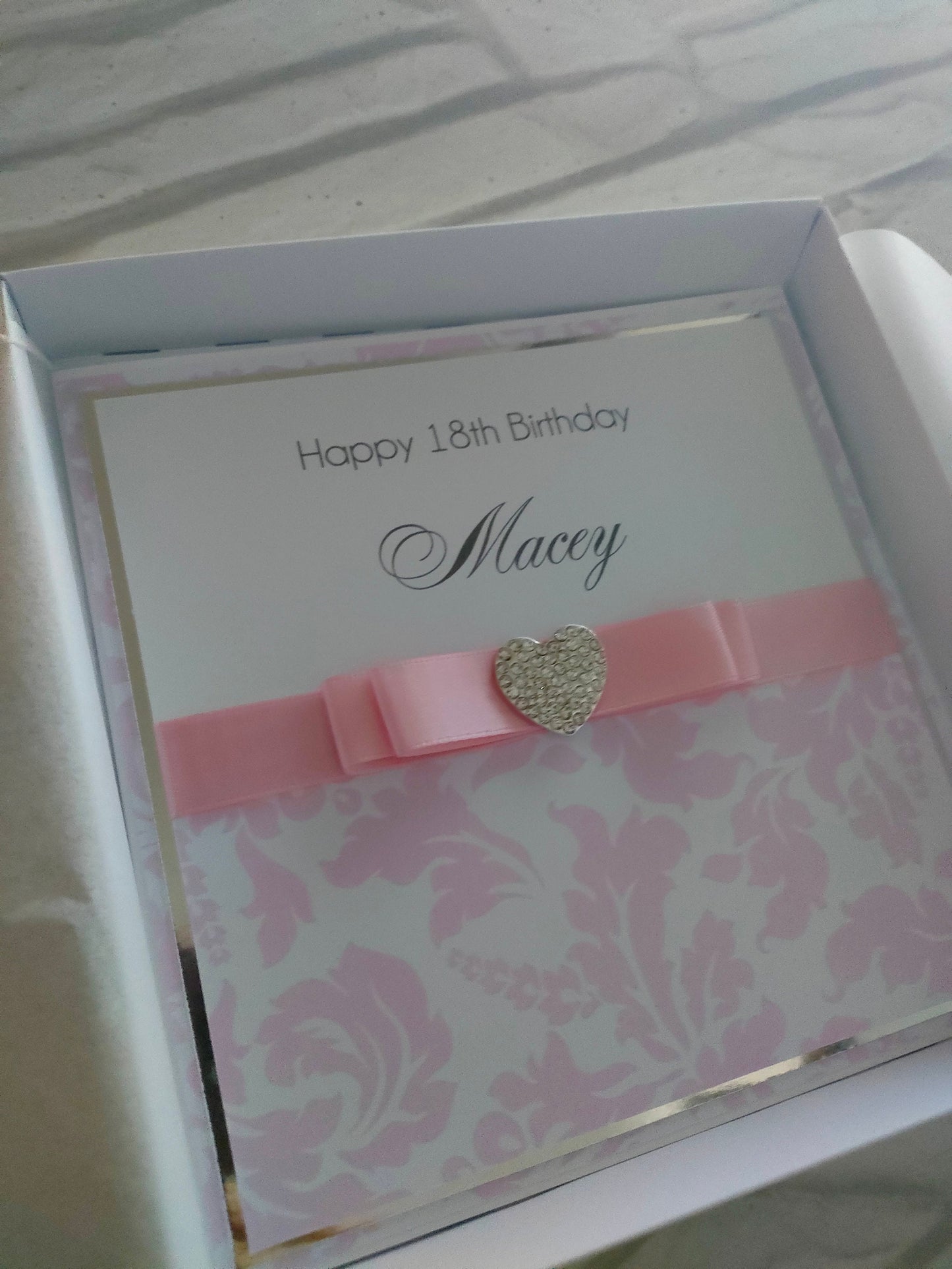 Pink damask hearts birhtday card - Bluesky's creation
