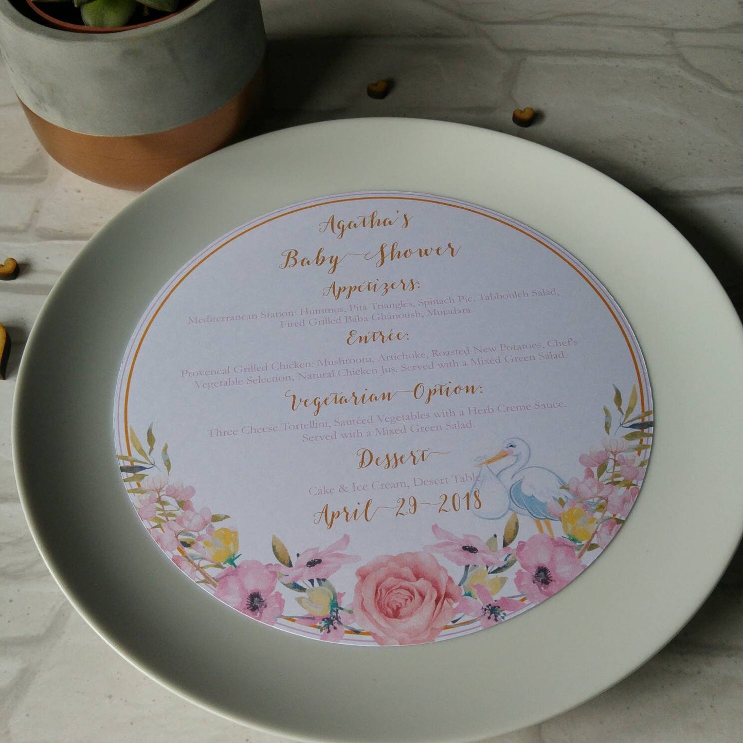 Floral Stork charger plate - Bluesky's creation