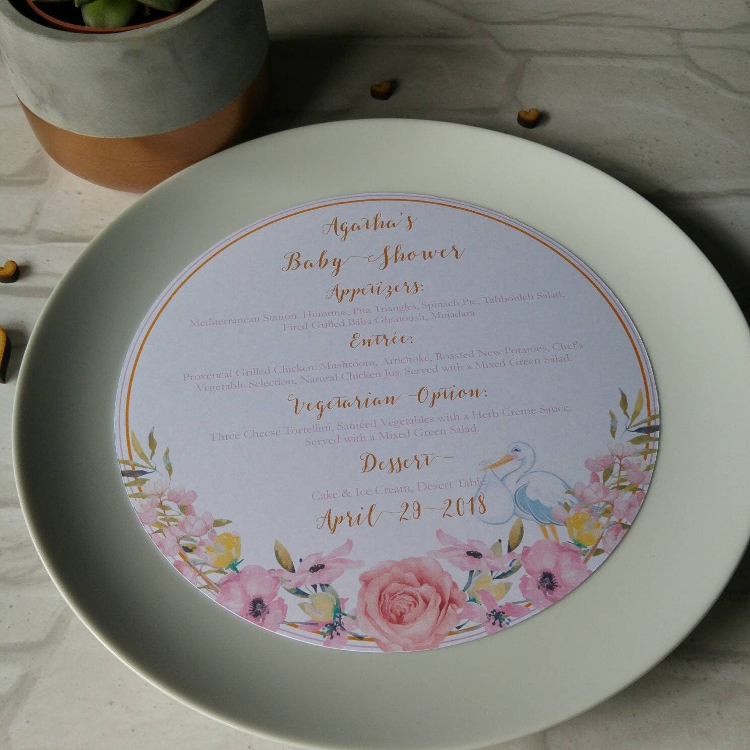 Floral Stork charger plate - Bluesky's creation