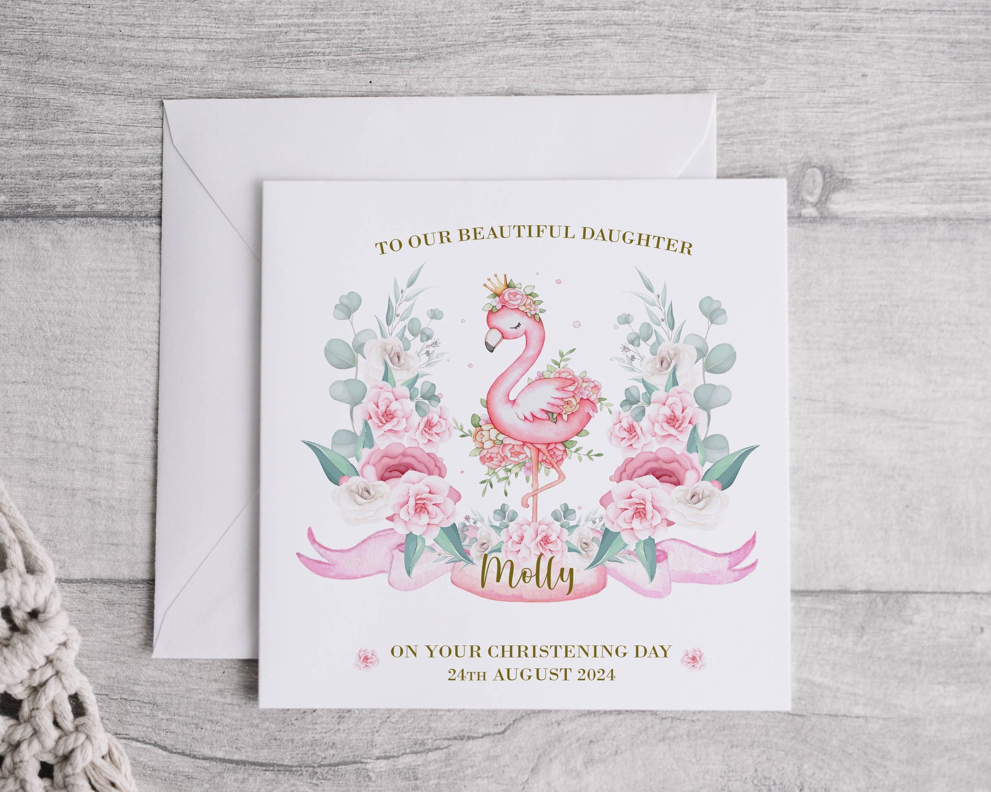 Daughter Flamingo Christening Day Card - Bluesky's creation