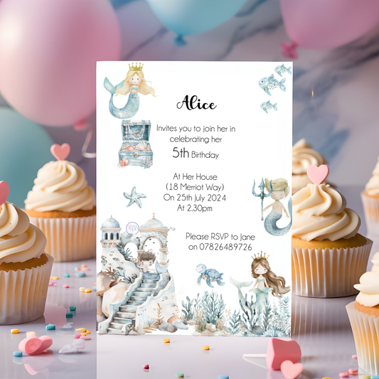 Mermaid Princess Birthday Invites - Bluesky's creation