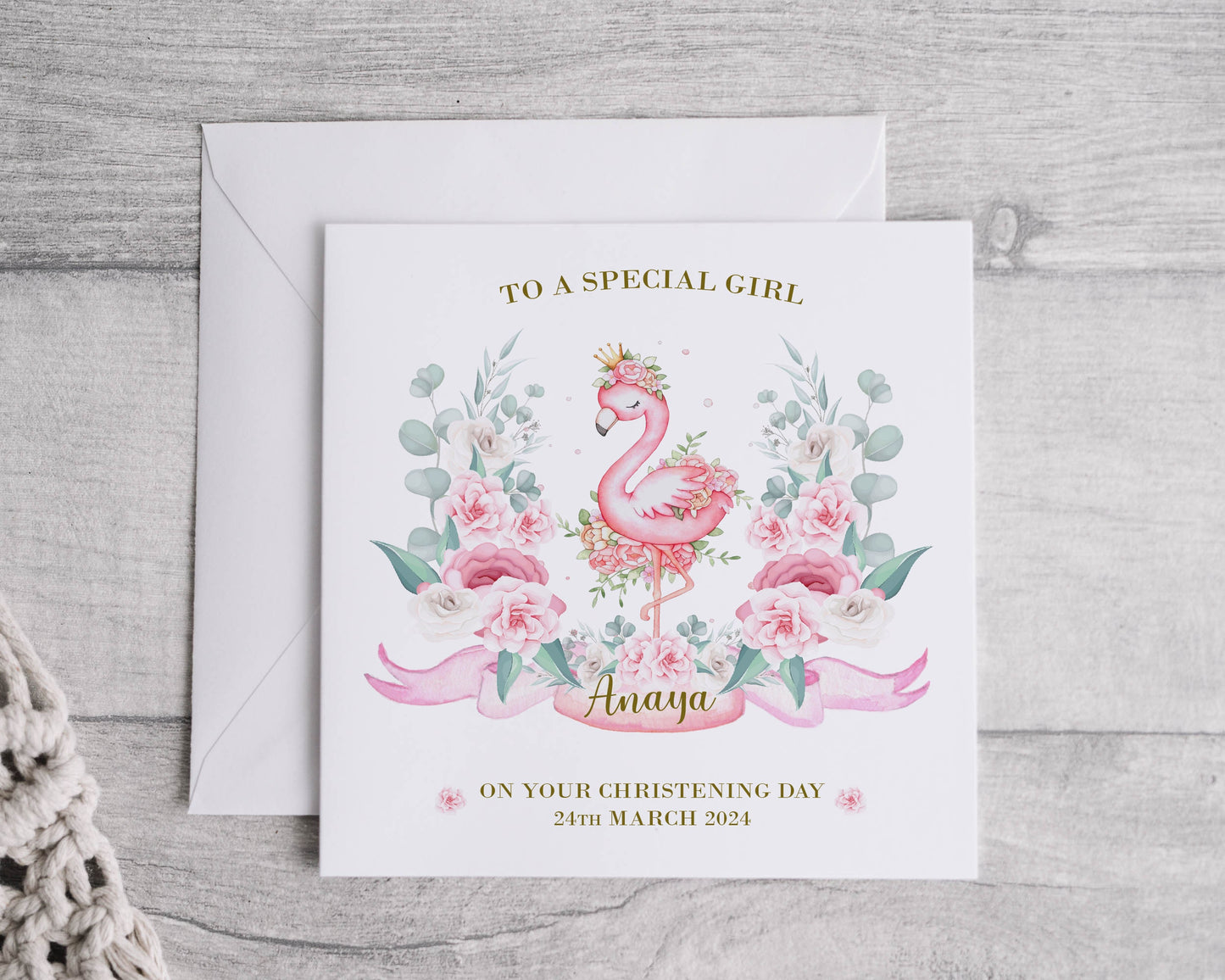 Flamingo christening card - Bluesky's creation