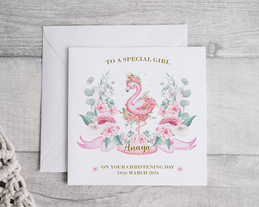 Flamingo christening card - Bluesky's creation