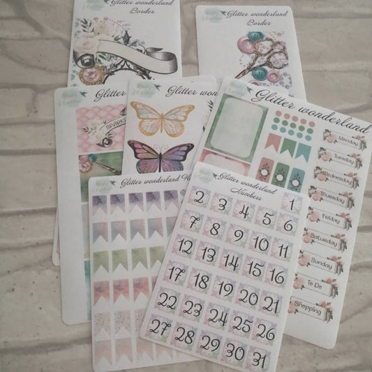 Vintage Glitter Planner Kit | Girly Floral Weekly Stickers | Daily Diary Planning Set