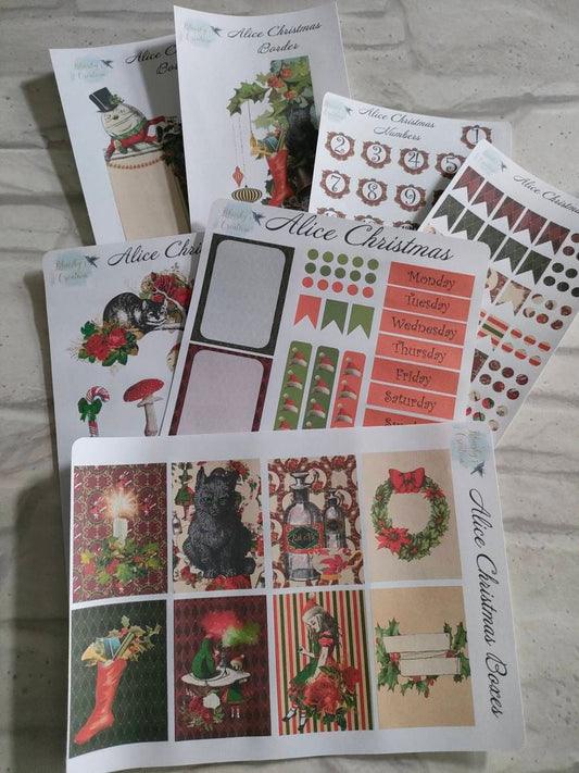 Alice in wonderland red and green christmas weekly planning sticker diary daily planner set