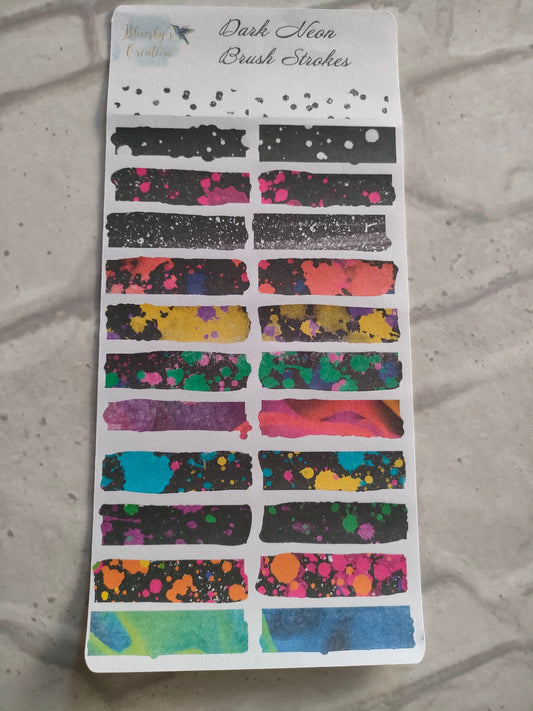 Planner Washi Sticker Strips | Faded AnimalBlack Neon Print Brush Stroke Box | Planning Daily Diary Decoration