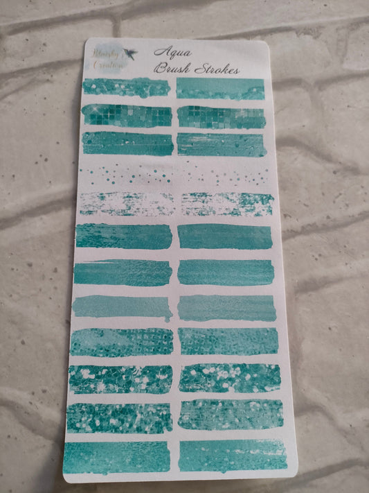 Planner Washi Sticker Strips | Aqua Print Brush Stroke Box | Planning Daily Diary Decoration