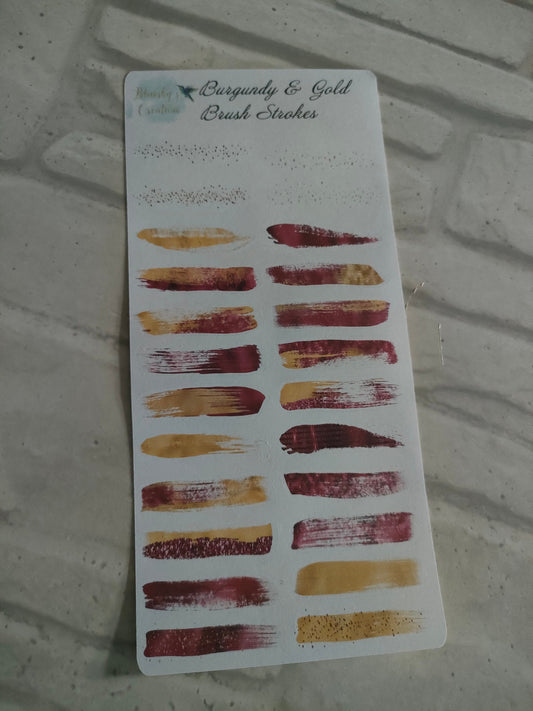 Planner Washi Sticker Strips | Burgundy Gold Print Brush Stroke Box | Planning Daily Diary Decoration
