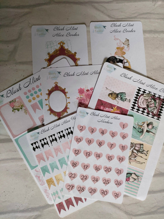 Alice in Wonderland Blush Pink Kit | Weekly Planning Sticker | Daily Diary Planner Set