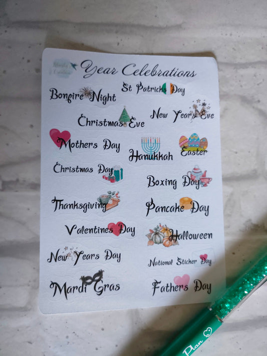 Year celebration Icons | Events in the year Planning Stickers | Daily Diary Planner Set