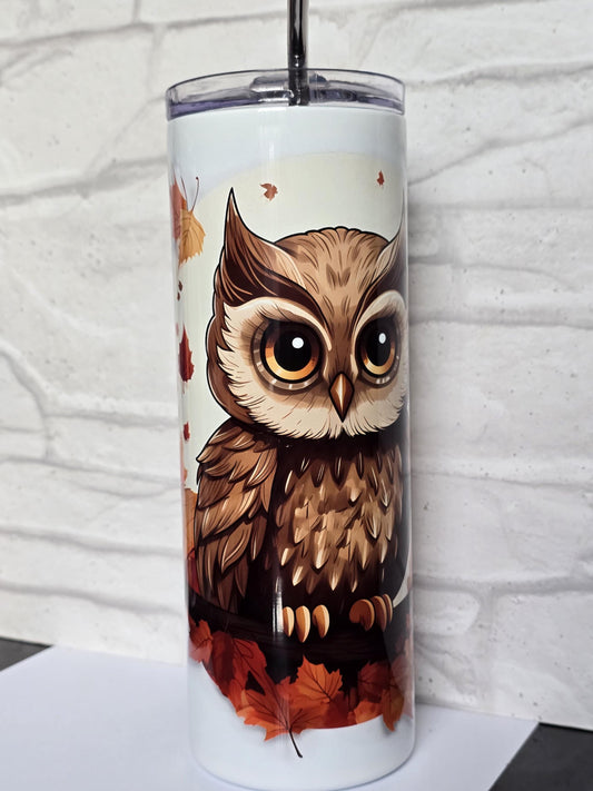 Woodland owl 20oz Skinny Tumbler | Summer Drink Cup | Holiday Cold Drink Flask