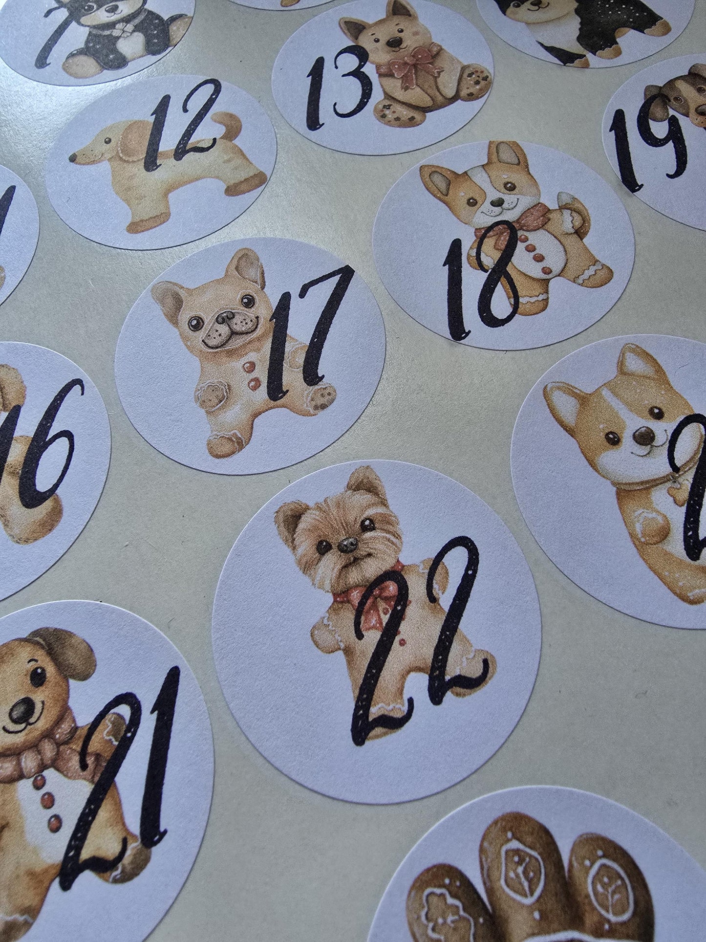 Dog Christmas Advent Stickers 3.7cm