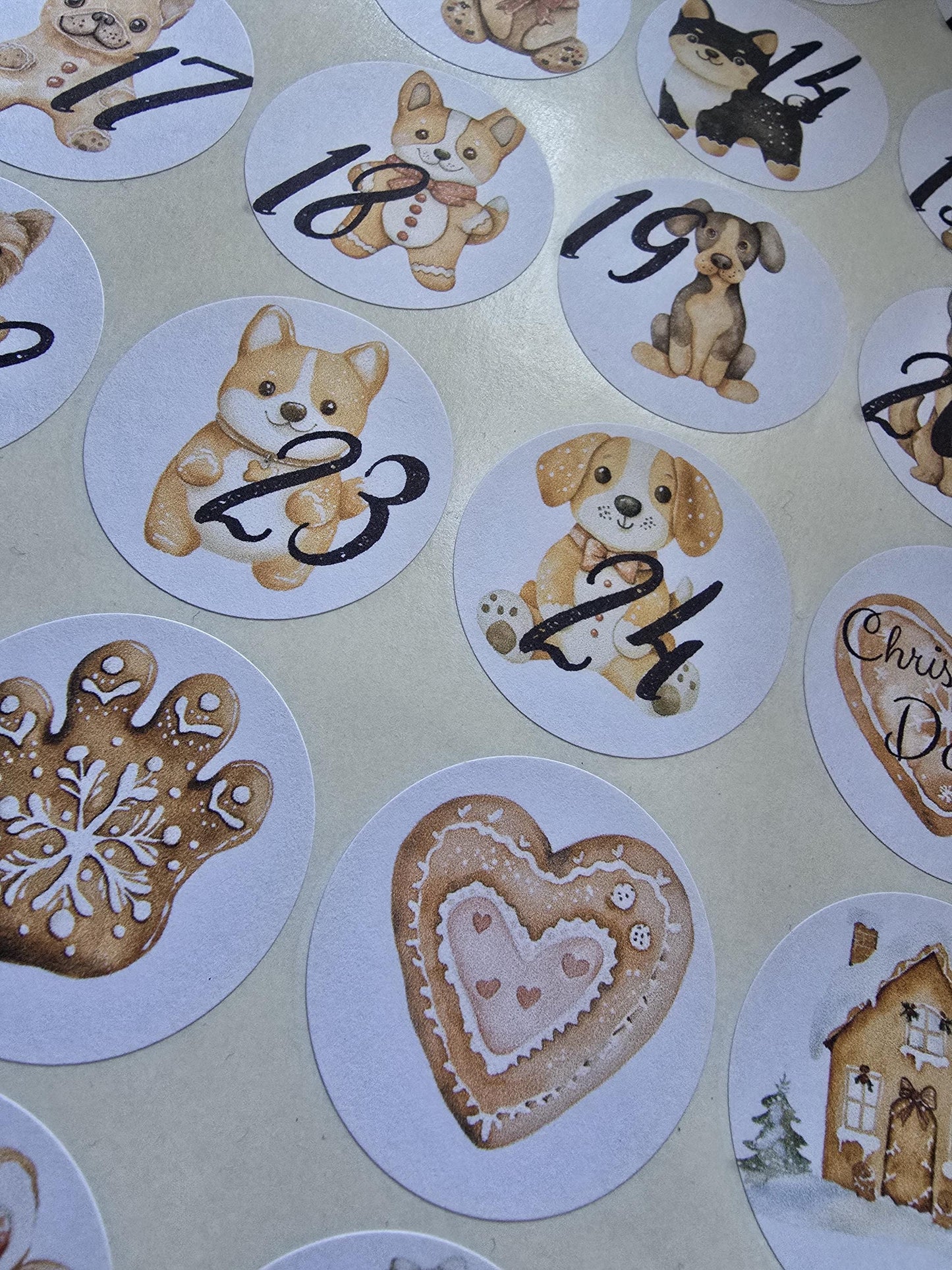 Dog Christmas Advent Stickers 3.7cm