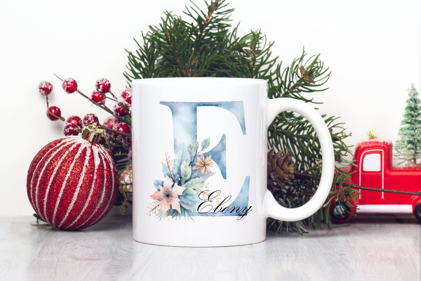 Winter Initial Ceramic Mug - Bluesky's creation