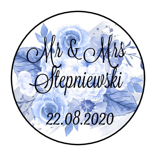 Blue Floral Wedding stickers 3.7cm - Bluesky's creation