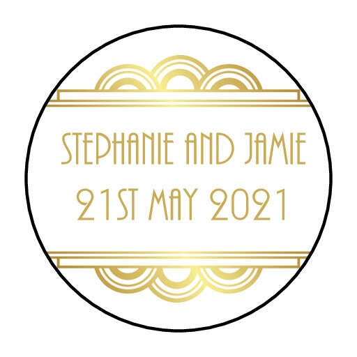 Gold Art Deco wedding stickers 3.7cm - Bluesky's creation