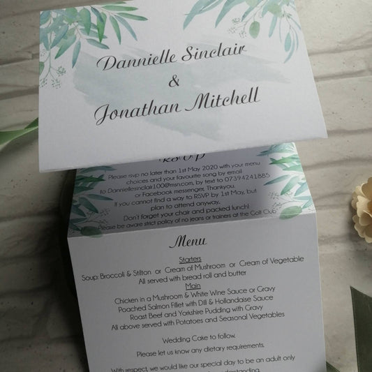 Eucalyptus Z fold wedding invitation - Bluesky's creation