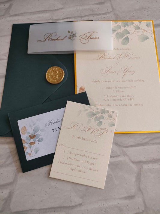 Eucalyptus wedding invitations - Bluesky's creation