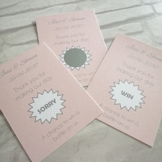 Blush pink Scratch Card Drink Favours - Bluesky's creation