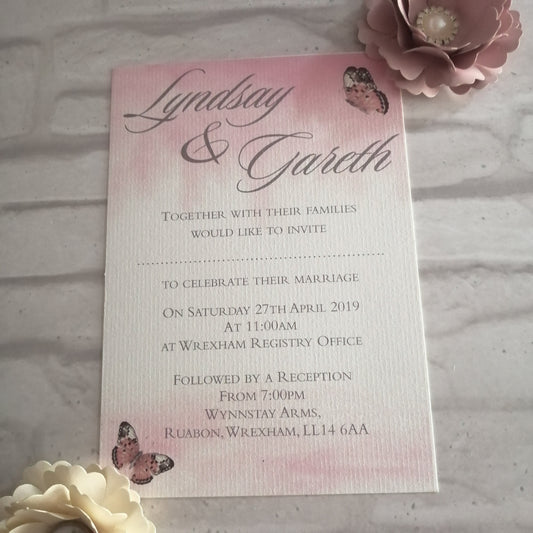 Pink Watercolour Ombre Wedding Invitation - Bluesky's creation