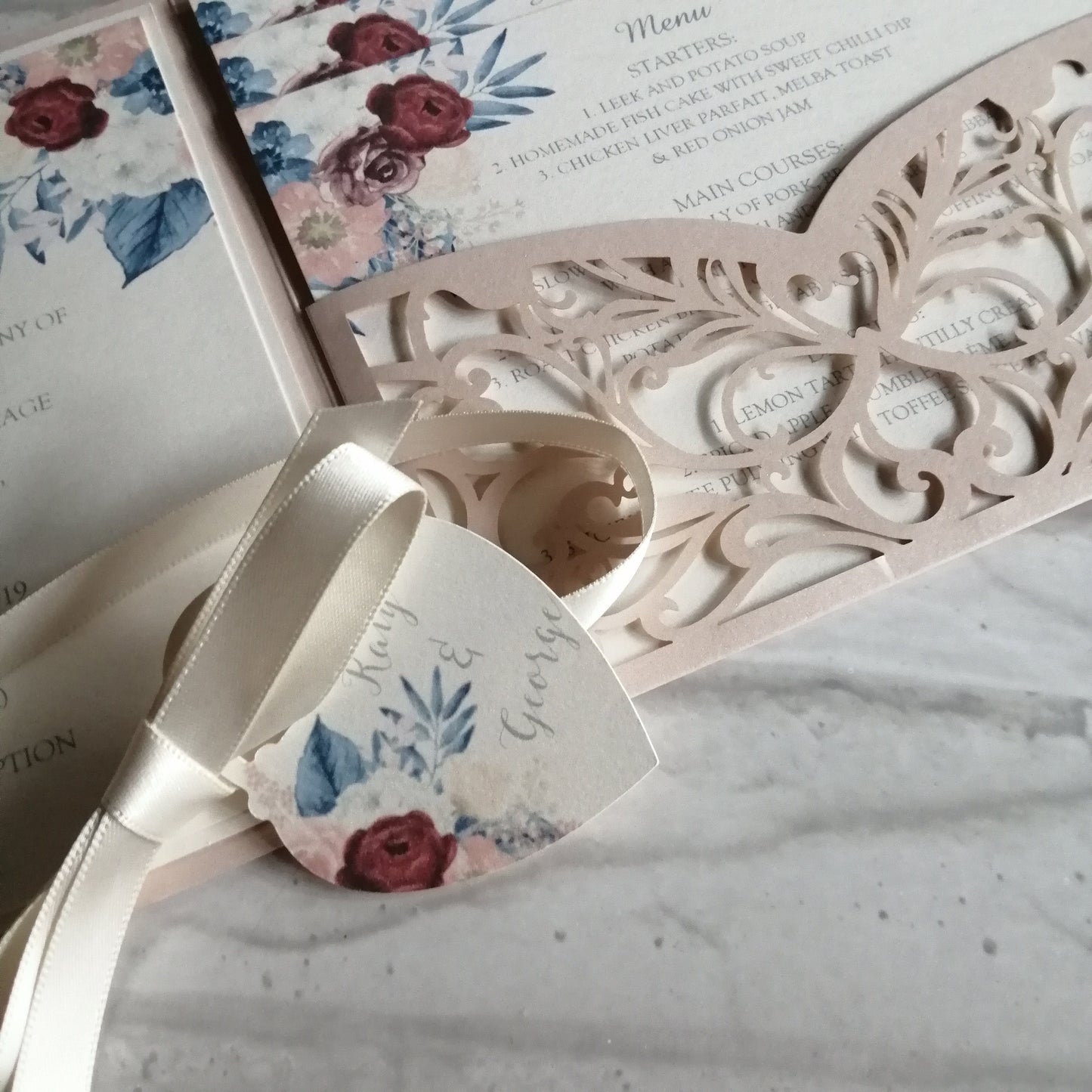 Dusky Pink & Navy Floral Laser Cut - Bluesky's creation