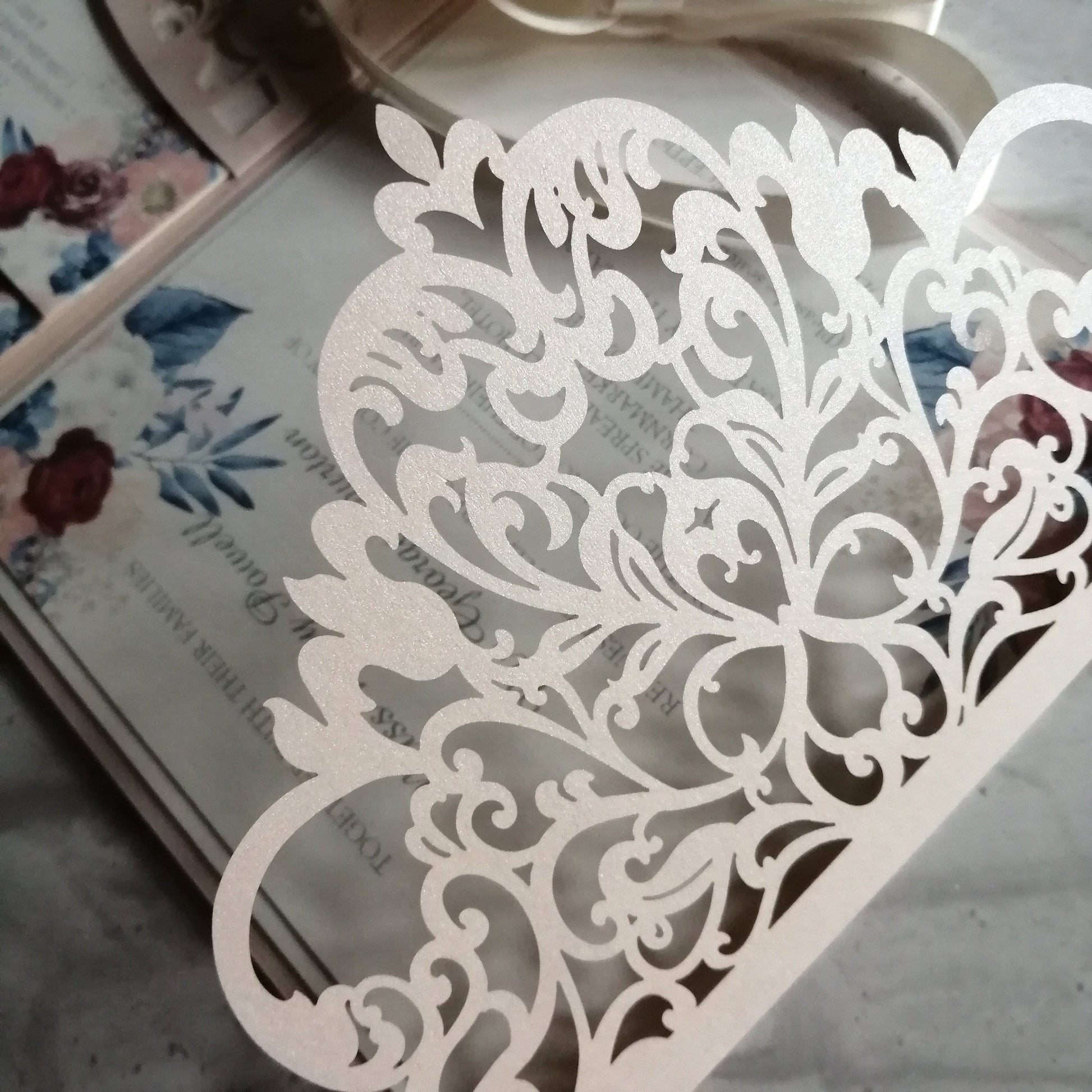 Dusky Pink & Navy Floral Laser Cut - Bluesky's creation