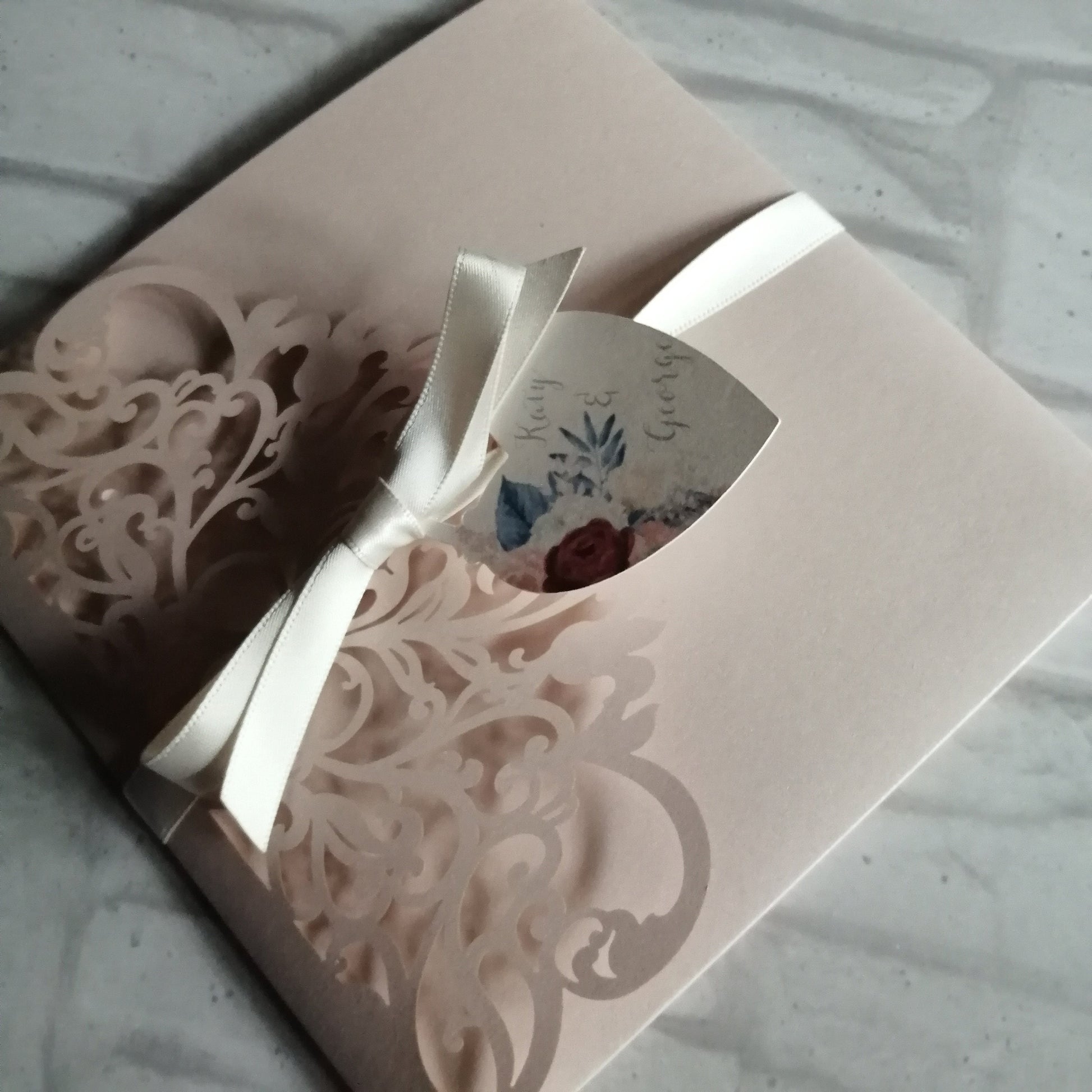 Dusky Pink & Navy Floral Laser Cut - Bluesky's creation