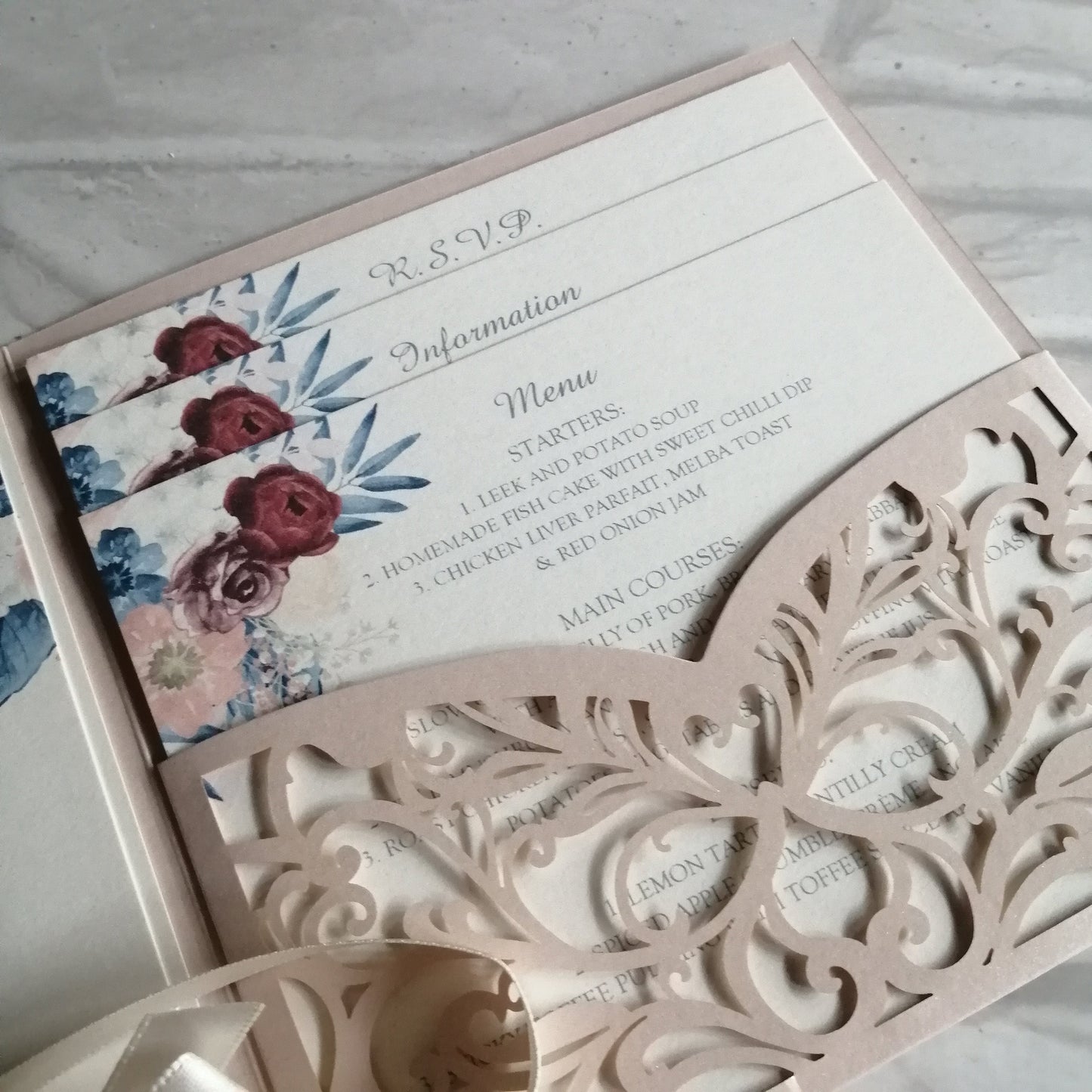 Dusky Pink & Navy Floral Laser Cut - Bluesky's creation