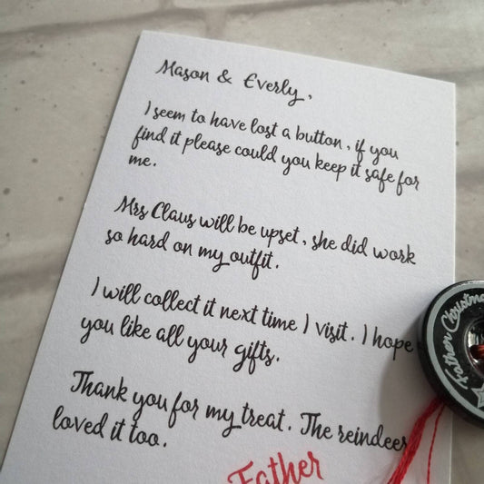 Personanlised santa lost button letter