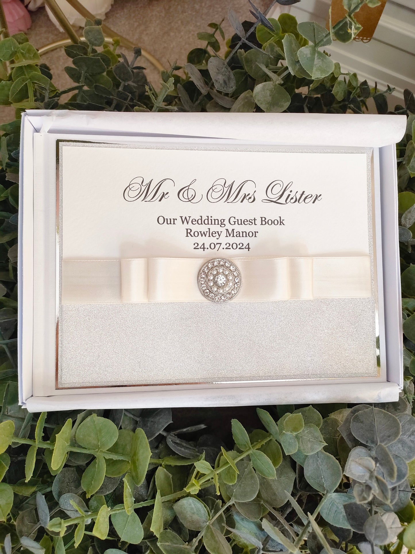 Luxury Silver Glitter & Pearls Guest Book - Bluesky's creation