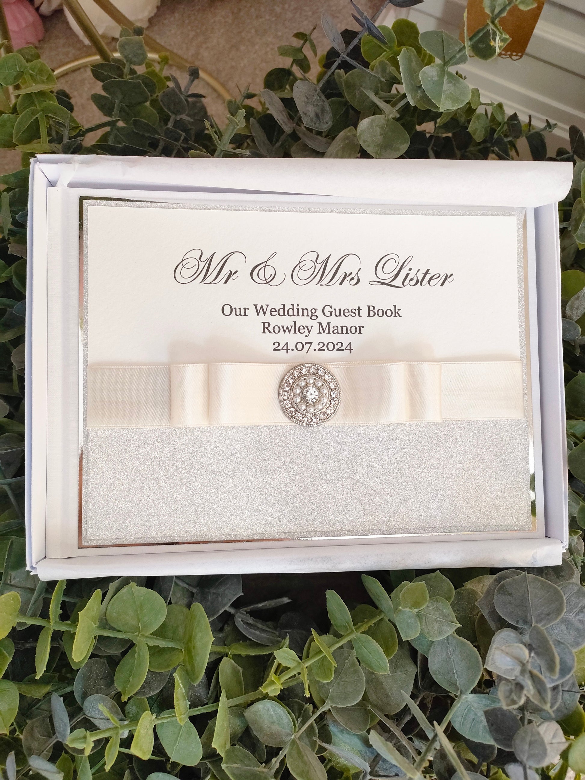 Luxury Silver Glitter & Pearls Guest Book - Bluesky's creation