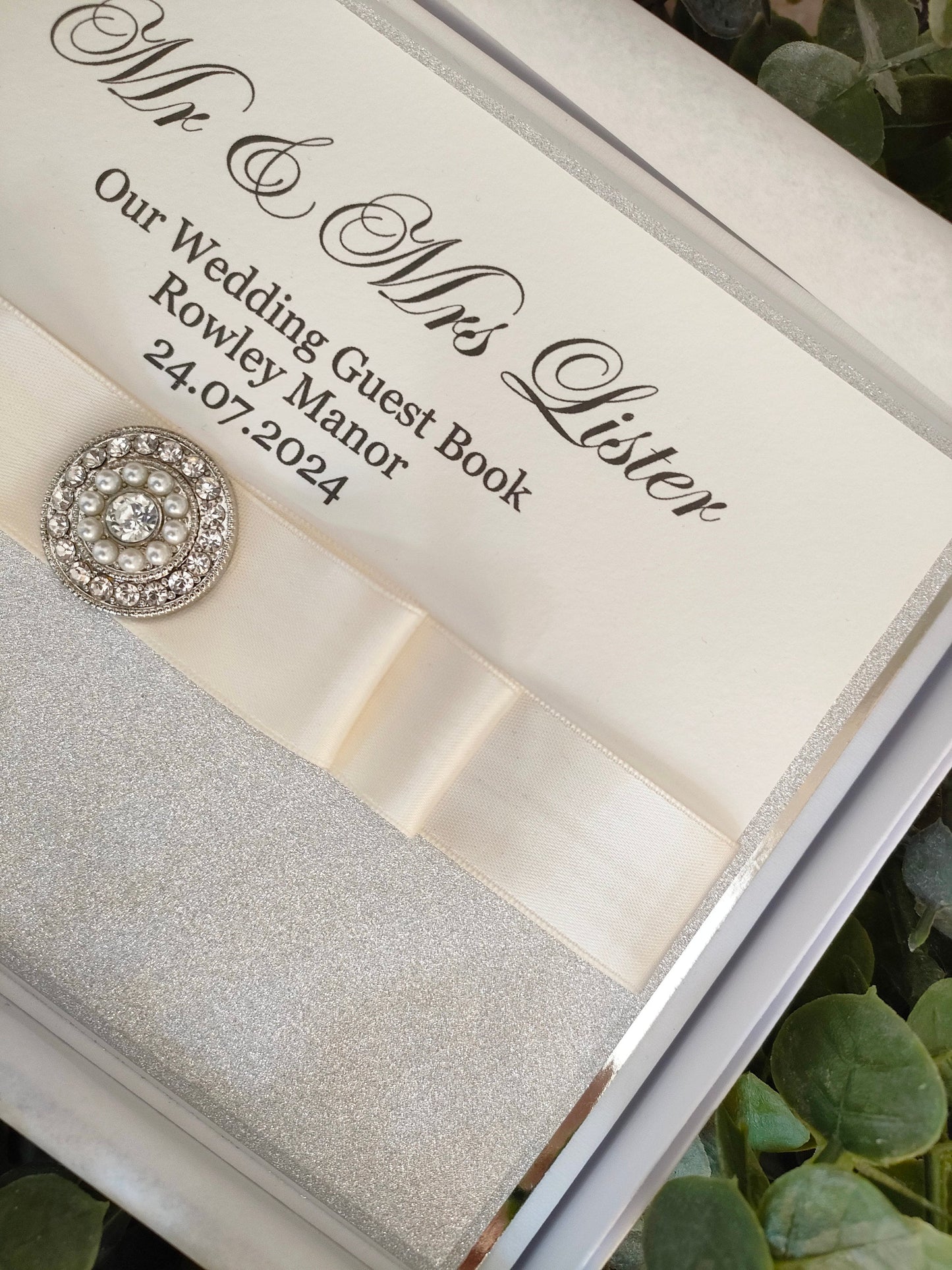 Luxury Silver Glitter & Pearls Guest Book - Bluesky's creation