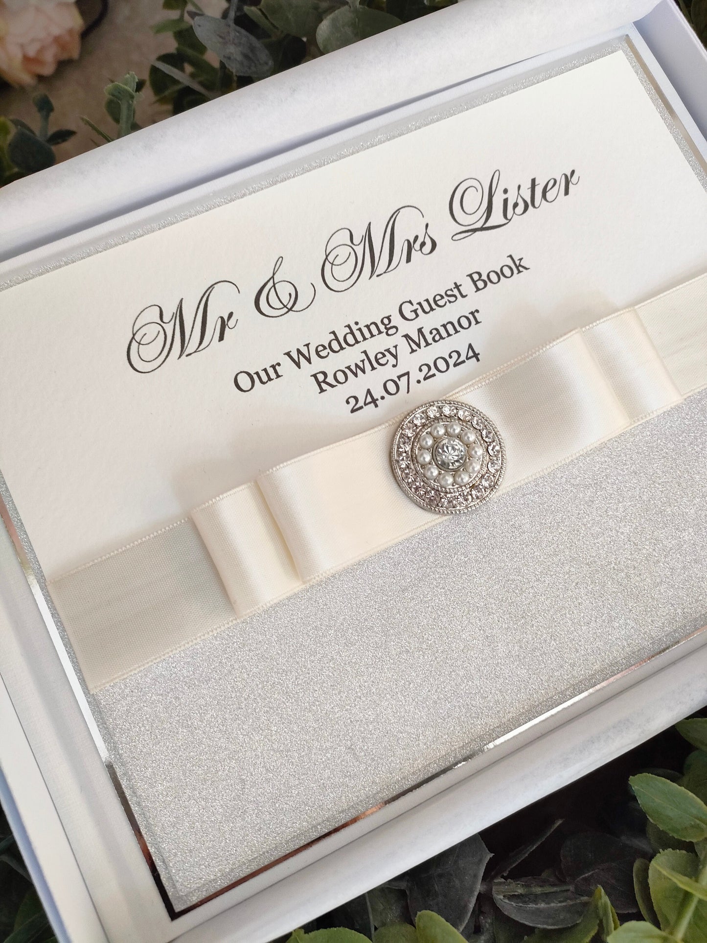 Luxury Silver Glitter & Pearls Guest Book - Bluesky's creation