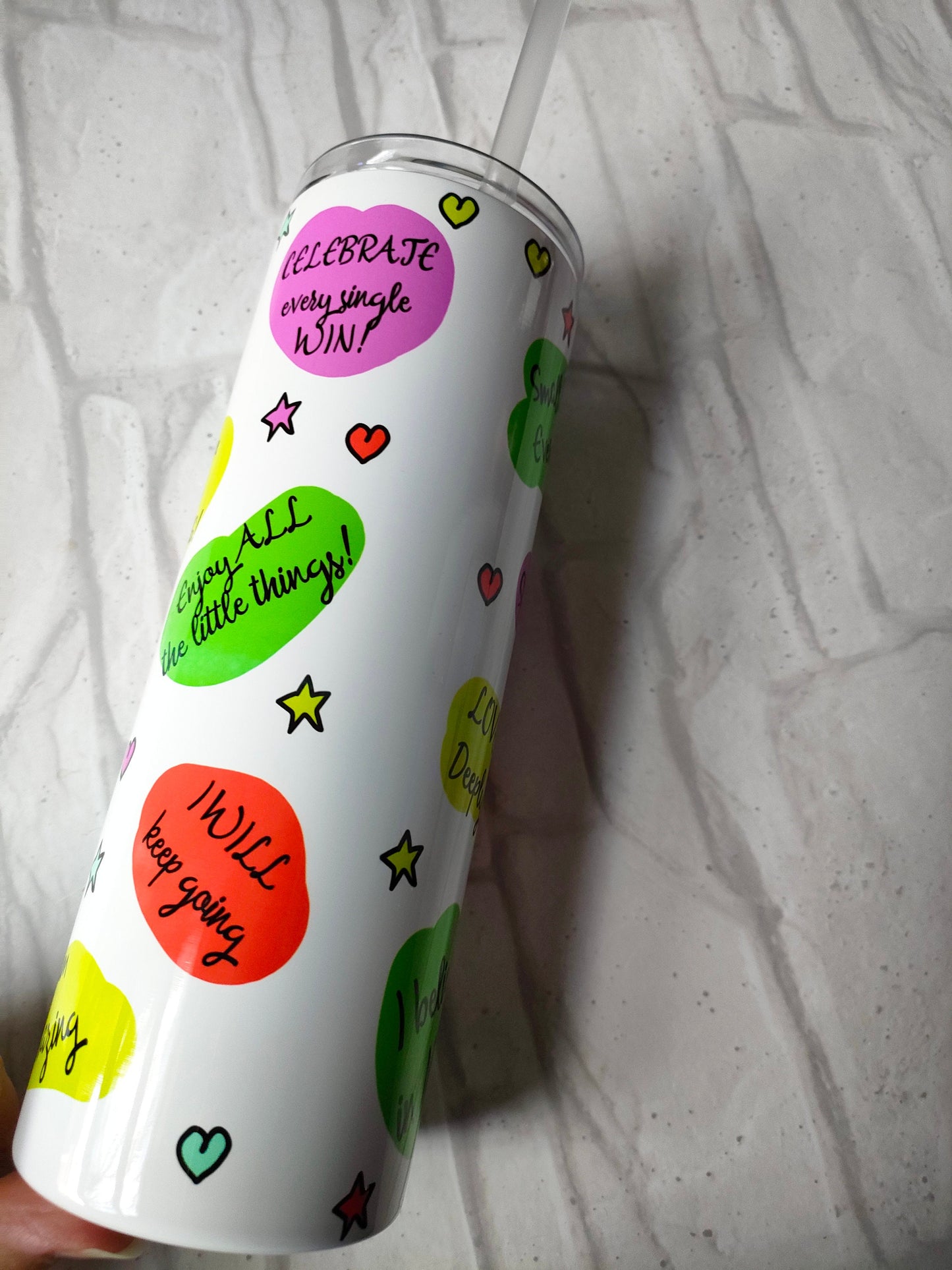 Bright Daily Reminders 20oz Skinny Tumbler - Bluesky's creation