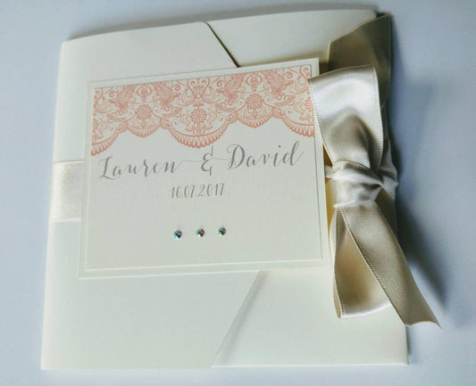 Ivory & Lace Pocket Fold invitation - Bluesky's creation