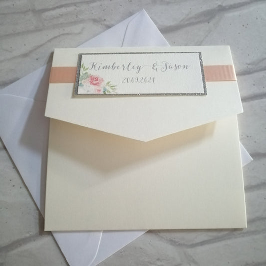 Peach Florals Pocket Fold invitation - Bluesky's creation