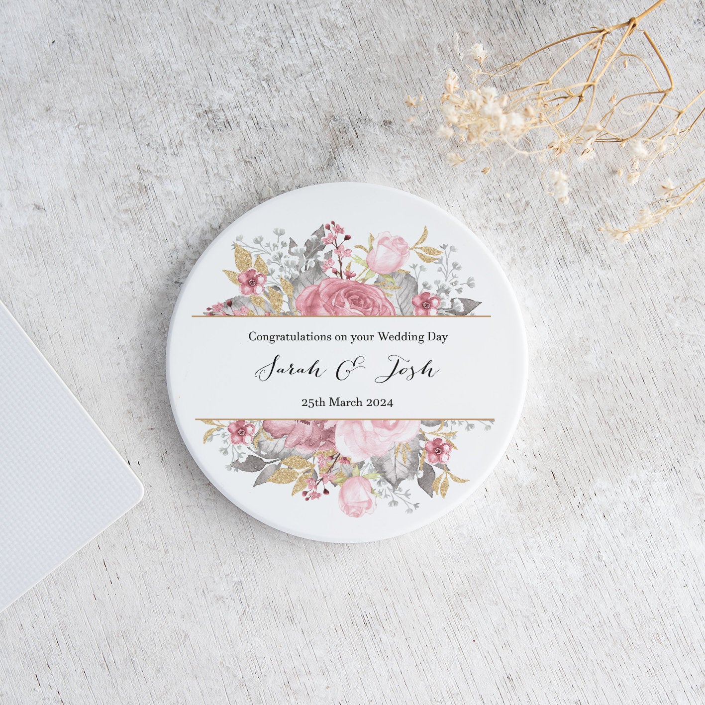 Pink Grey Floral Coaster - Bluesky's creation