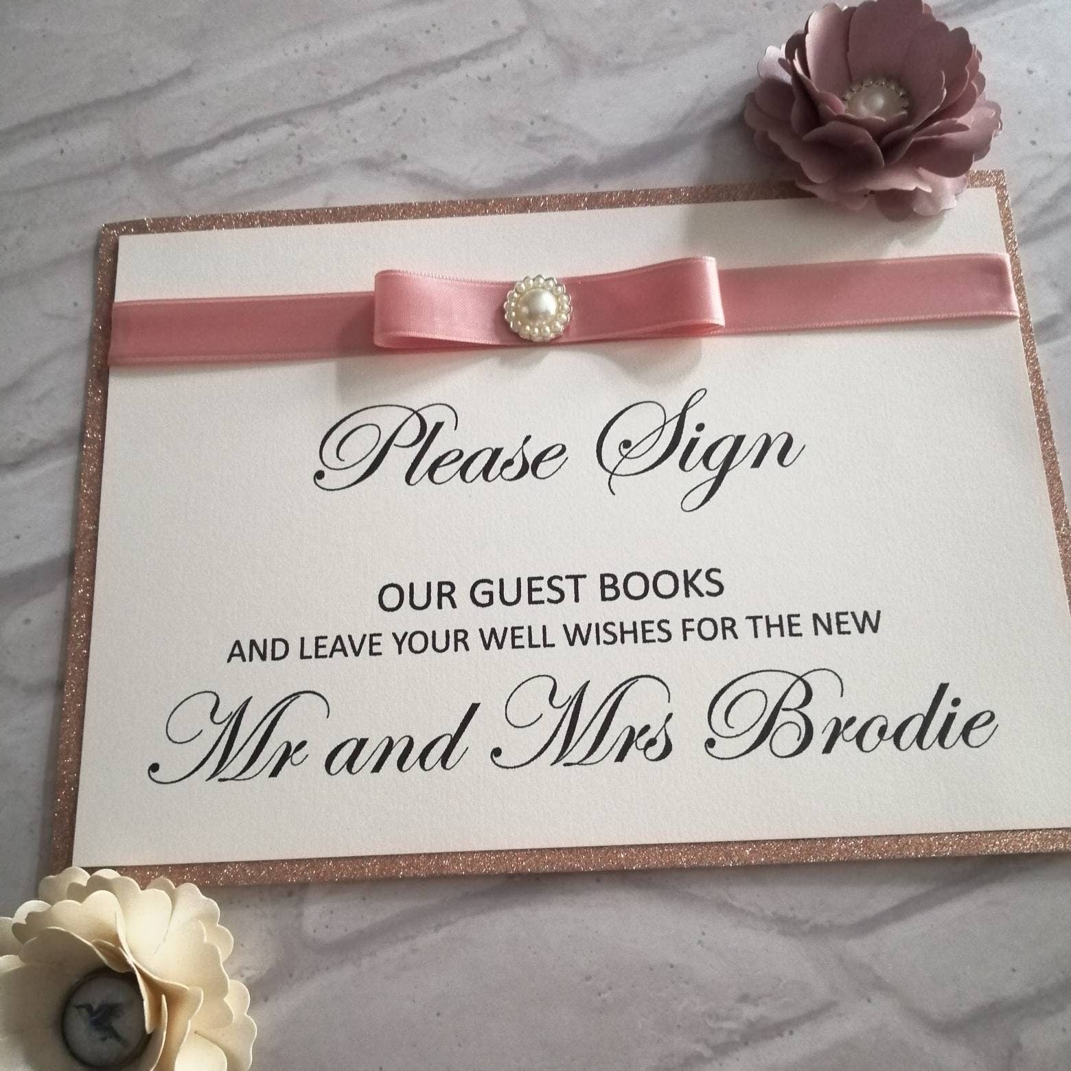 Rose Gold guest book Sign - Bluesky's creation