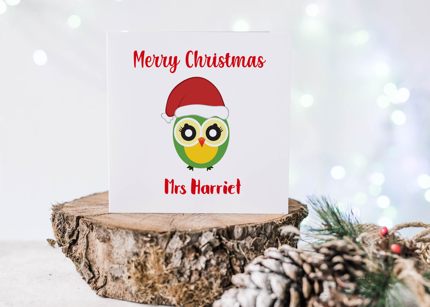 teacher green owl christmas card - blueskys creation