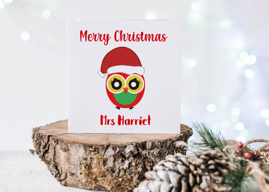 Red Owl Teacher Christmas Card